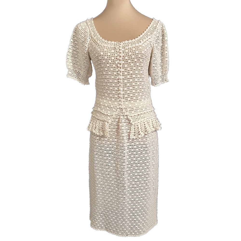 Vintage Cream Handmade Crocheted 2 Piece Top Skirt Dress STUNNING OOAK